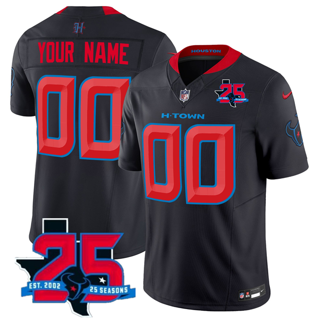 Men's Navy Houston Texans Active Player Custom 2026 25th Anniversary Patch F.U.S.E Vapor Stitched jersey